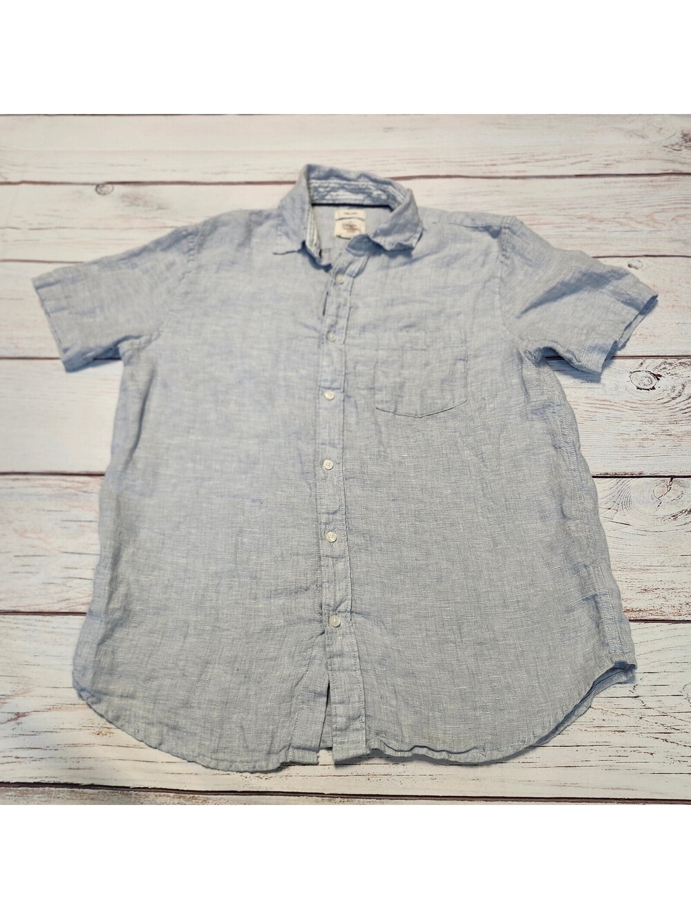 Panama Jack Men's Light Blue 100% Linen Short Sleeve Button Front Shirt Medium